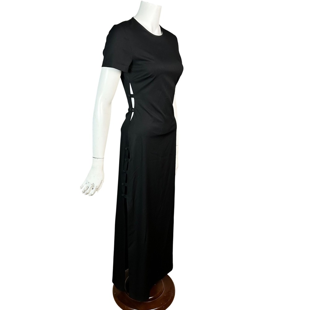 Zara Maxi Dress XS Black Short Sleeve Open Side Cutout Minimalist Elegant Clean